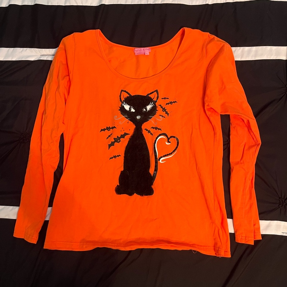 Orange Long Sleeve Cat Tee